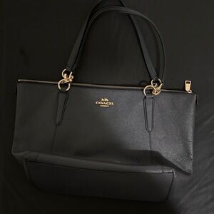 Coach Navy Leather Tote with Gold Accents